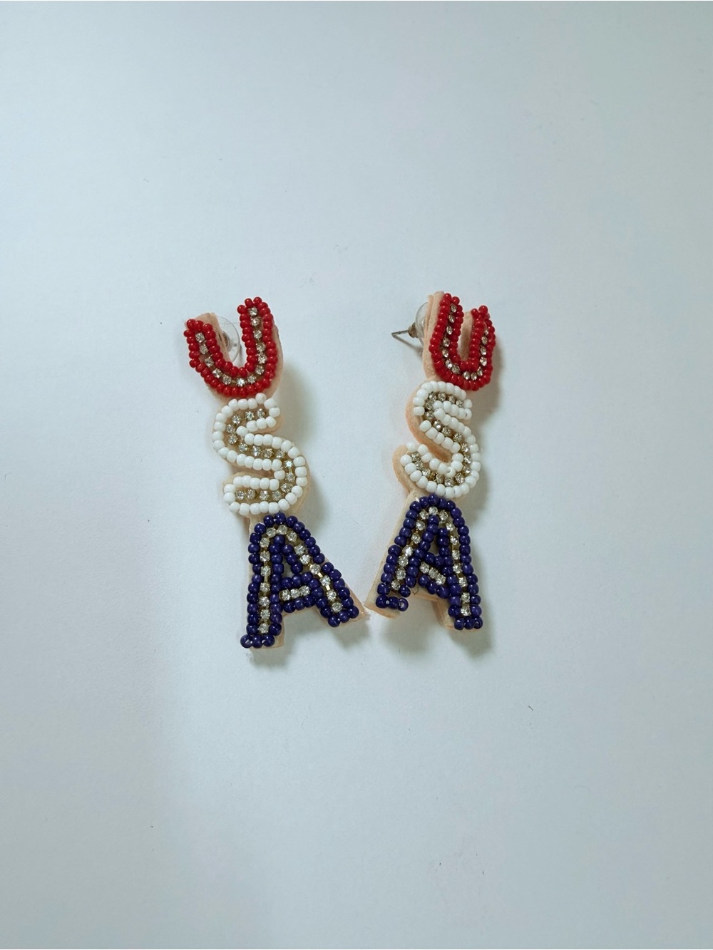 BaubleBar Red White Blue Beaded Letter Drop Earrings